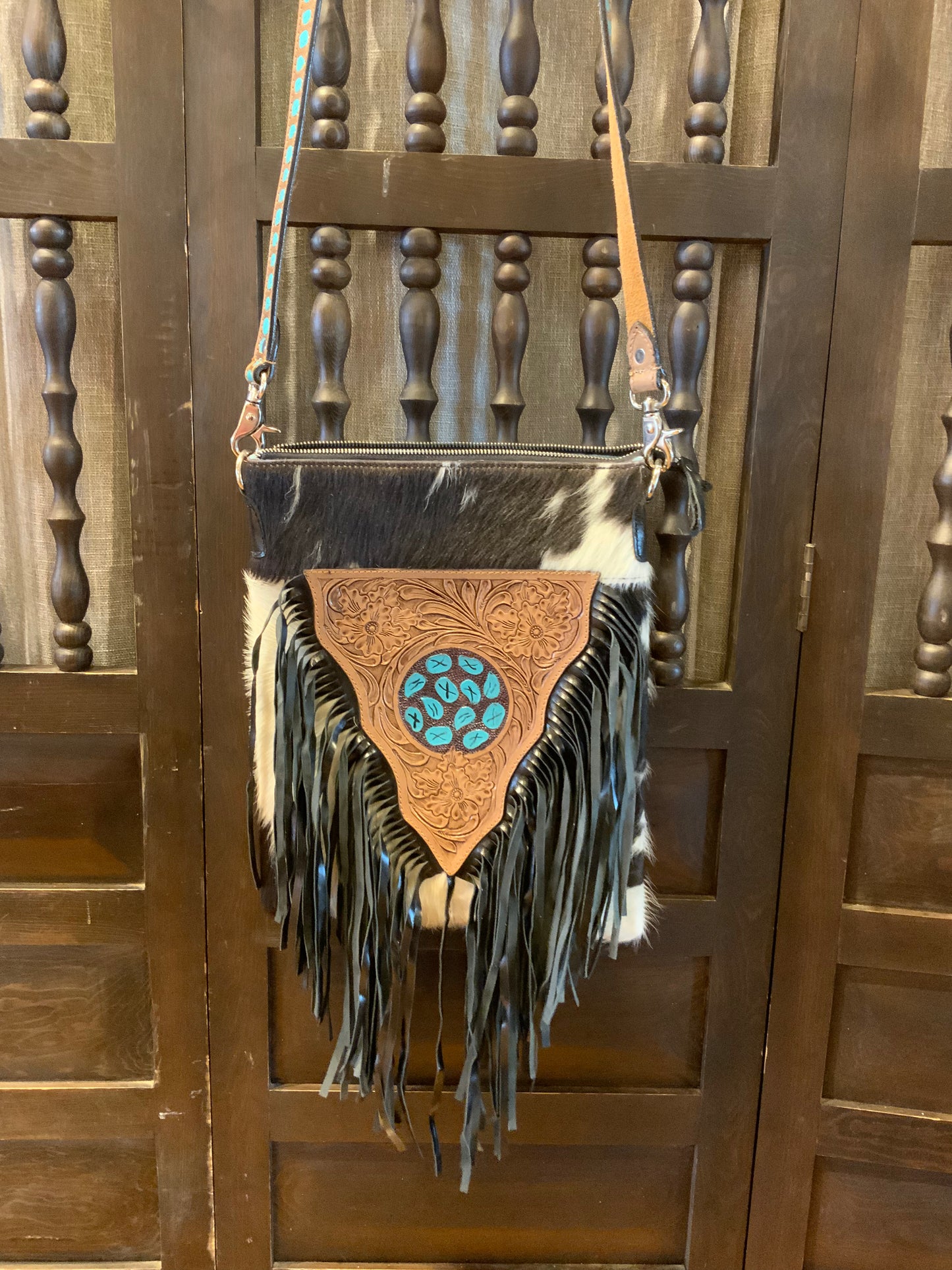 Blue Flower Cowhide Bag