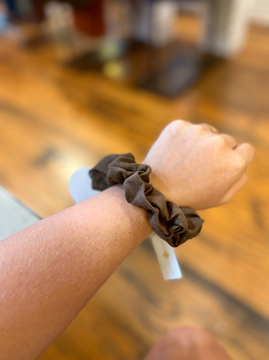 Corduroy and suede scrunchies