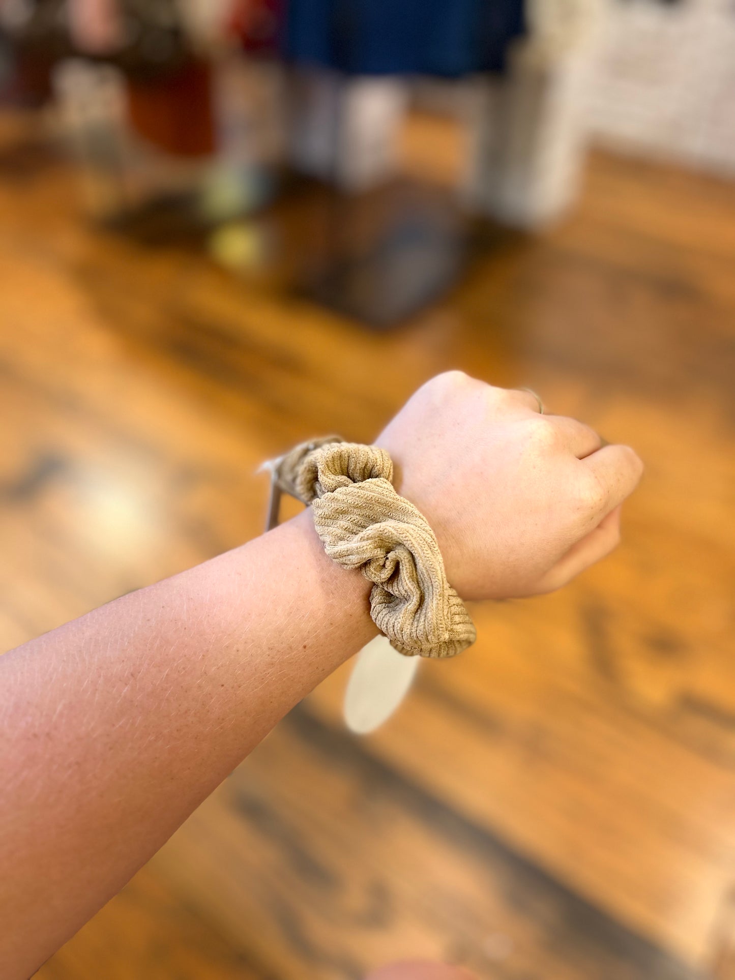 Corduroy and suede scrunchies