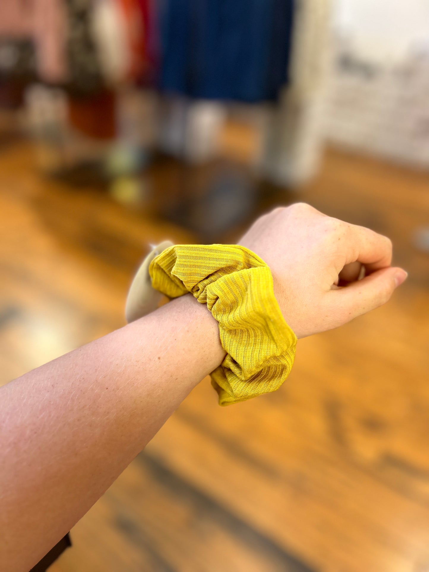 Corduroy and suede scrunchies