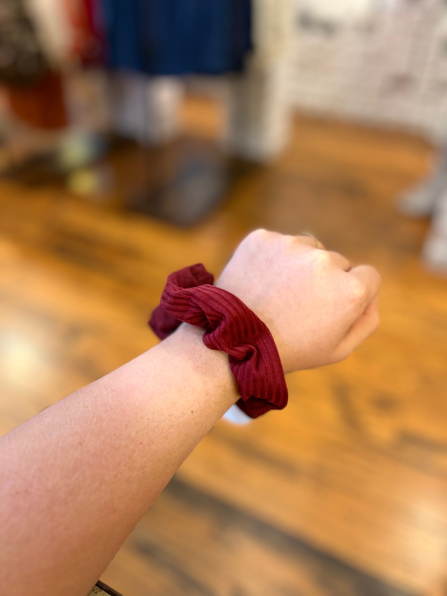 Corduroy and suede scrunchies