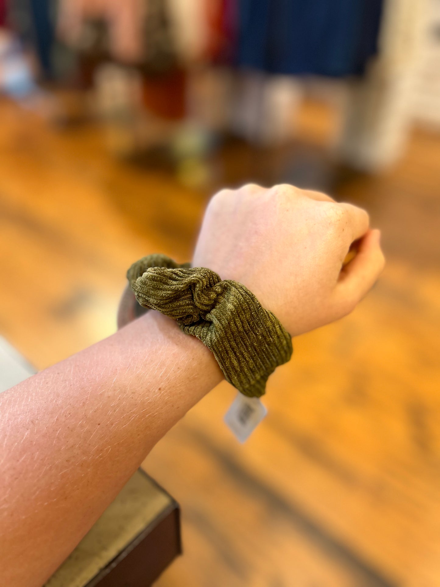 Corduroy and suede scrunchies