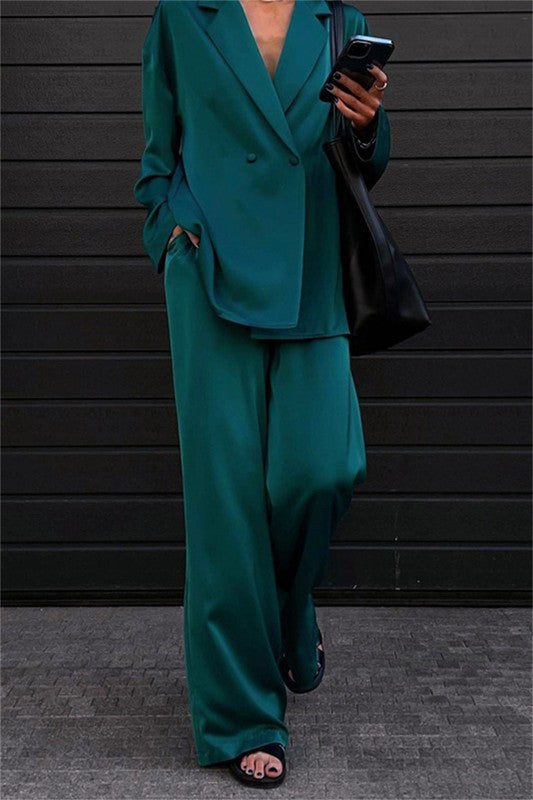 Satin Teal Pantsuit