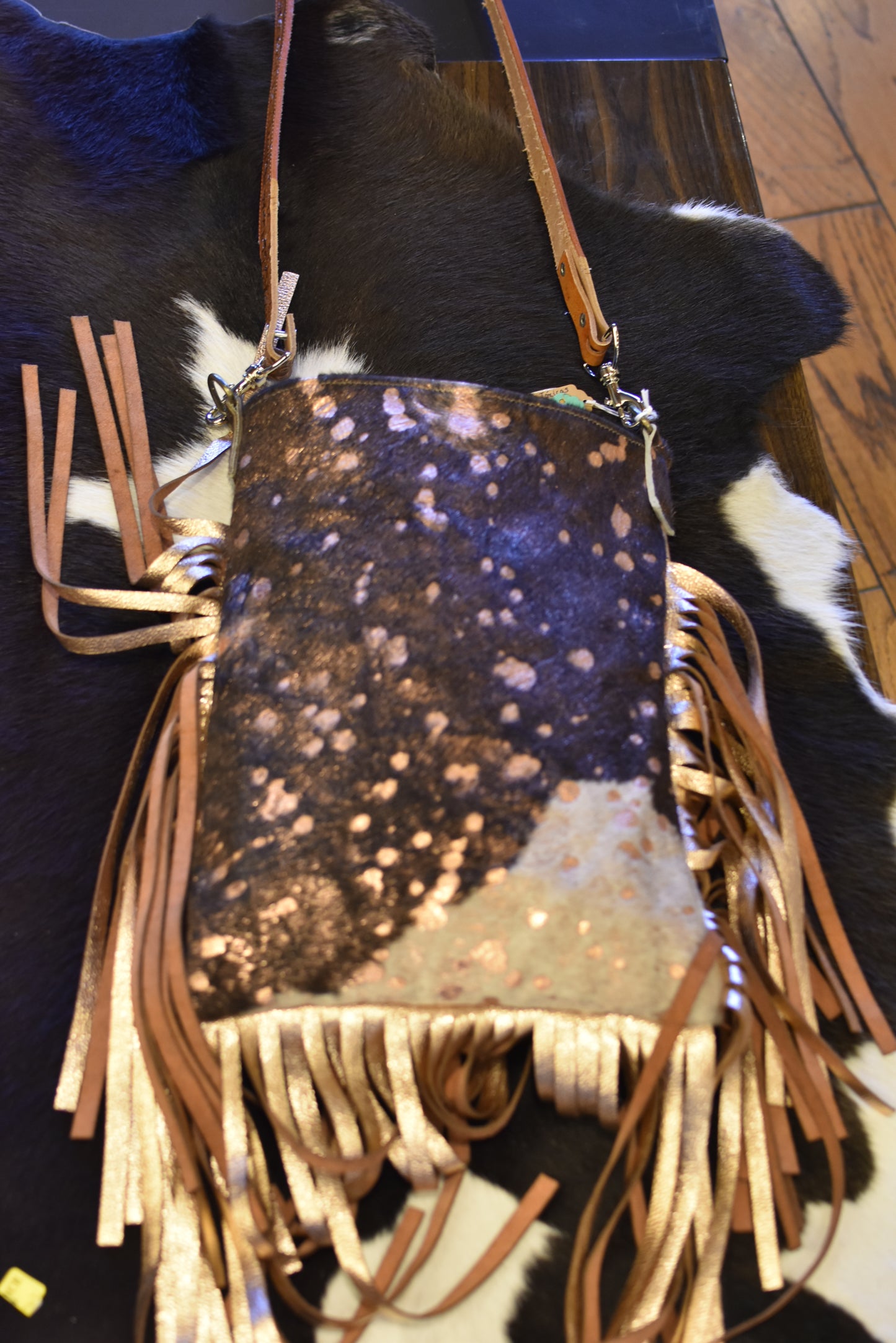 Cowhide Dotted Silver & Pink Crossbody