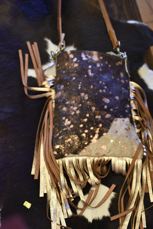Cowhide Dotted Silver & Pink Crossbody