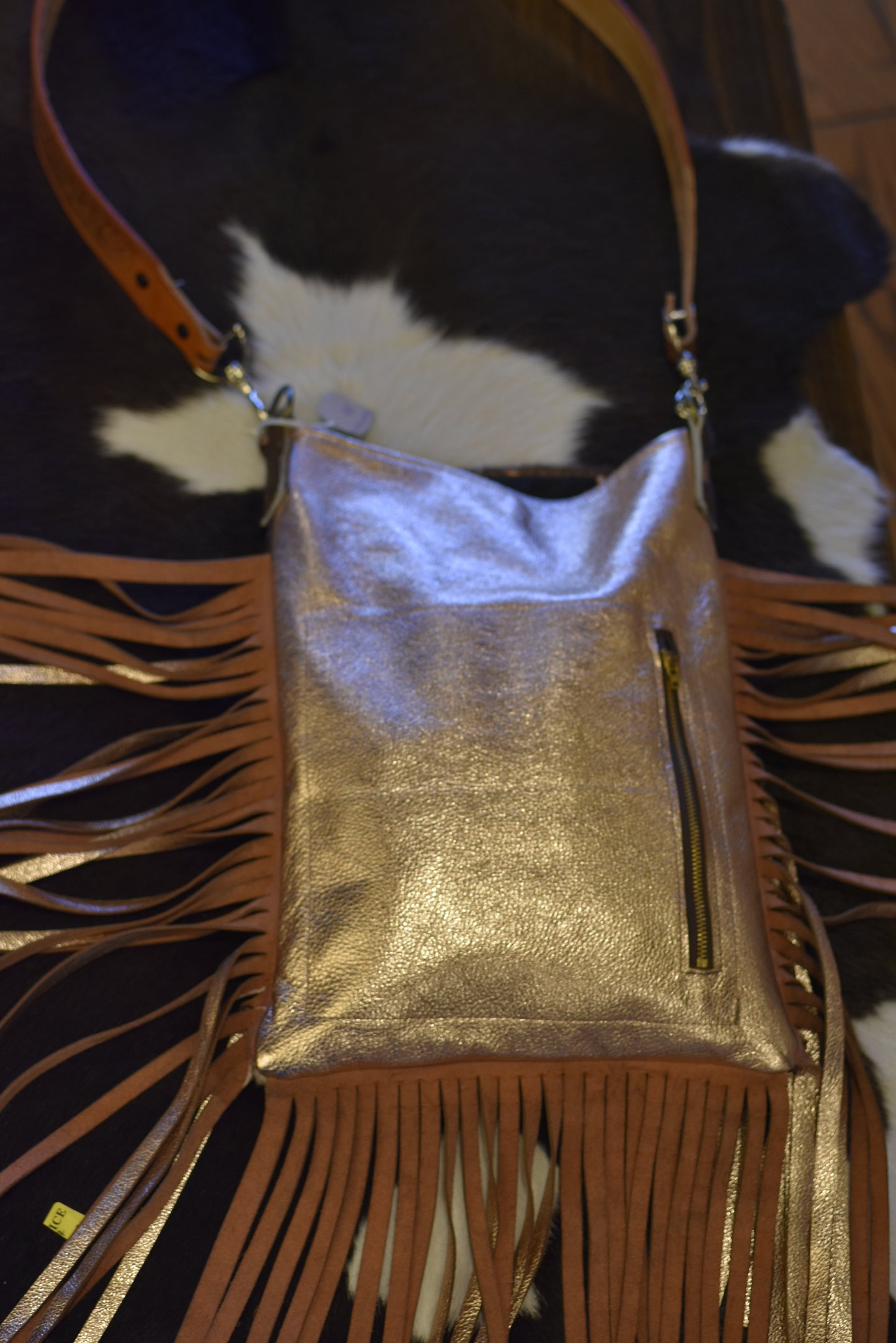 Cowhide Dotted Silver & Pink Crossbody
