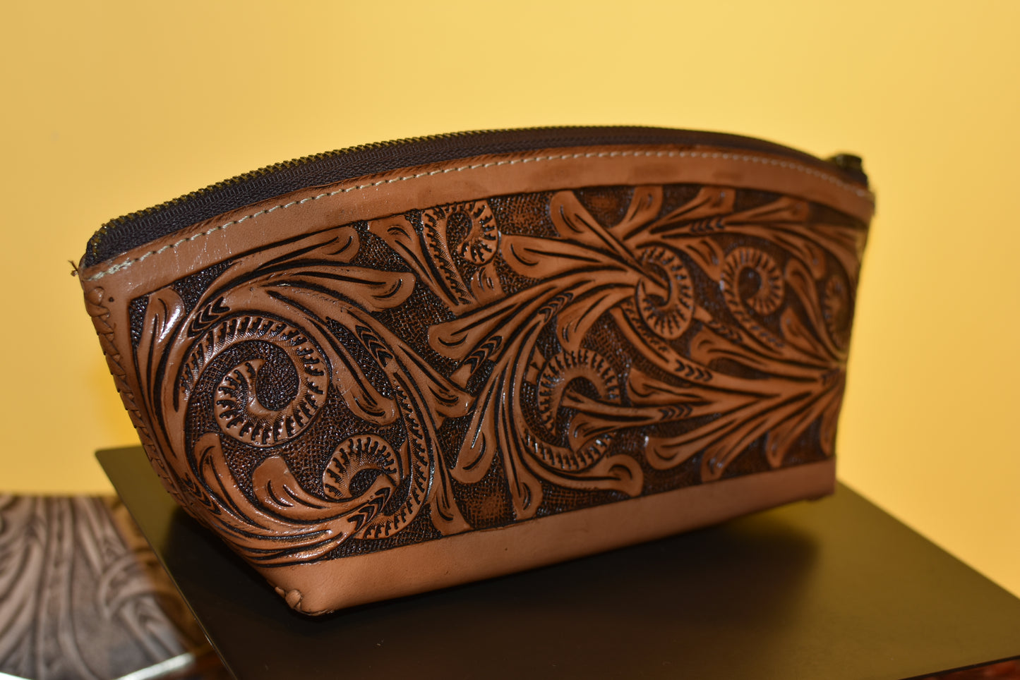 Engraved Brown Cosmetic Bag