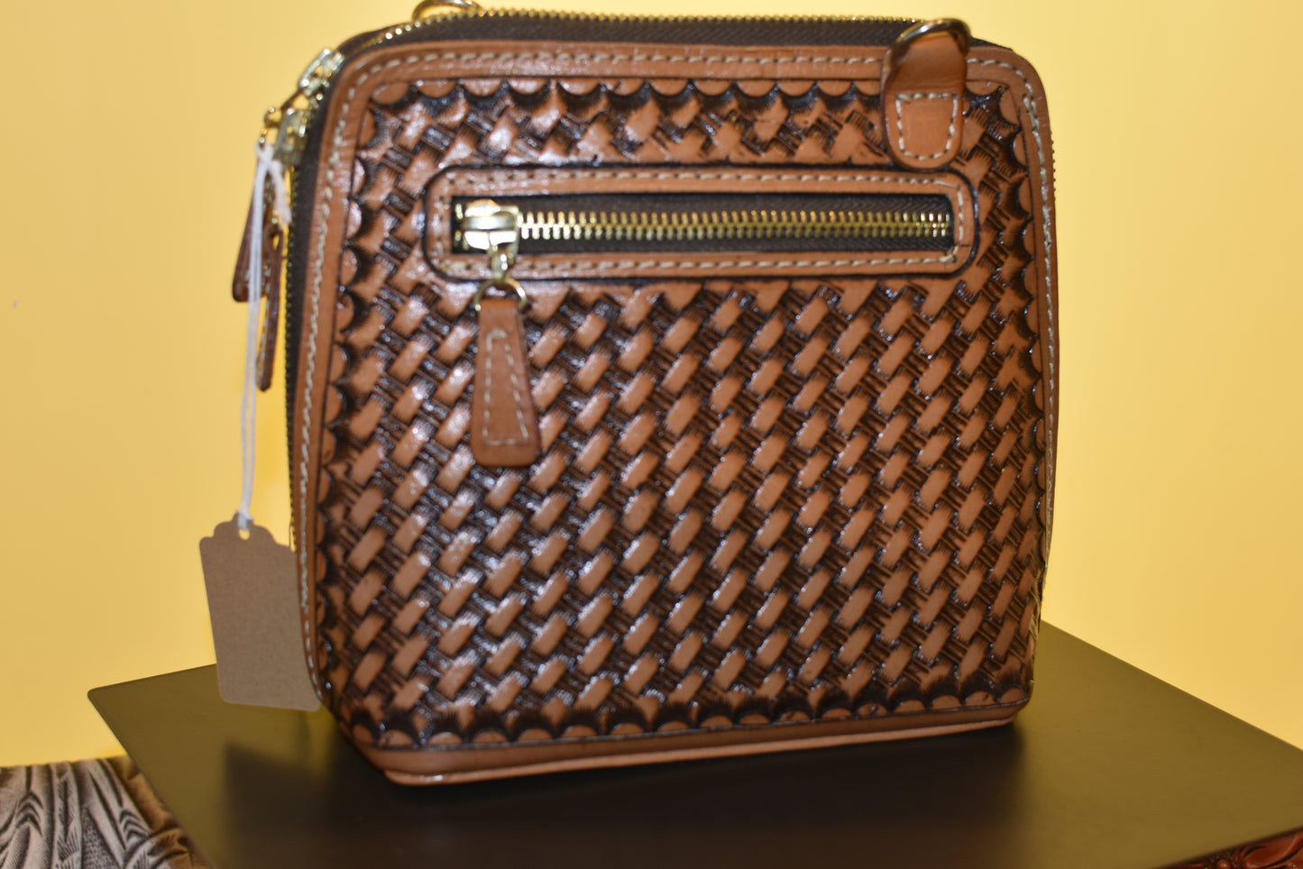 Engraved Light Brown Crossbody