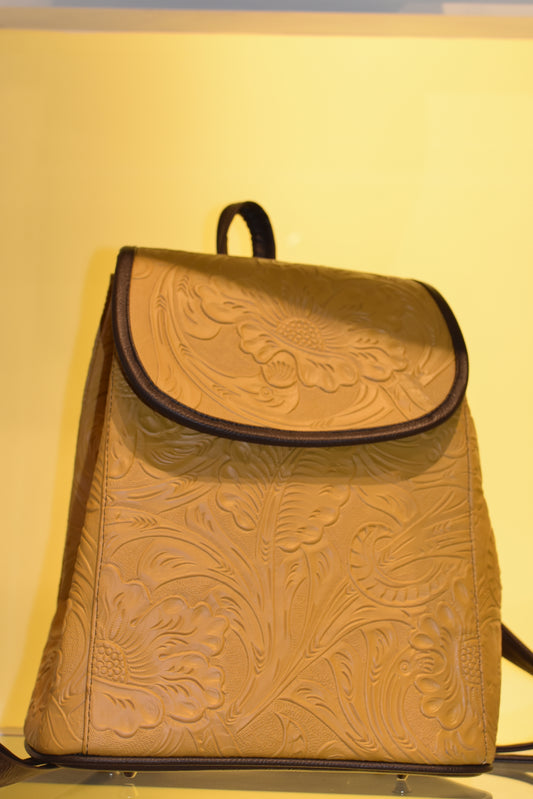 Engraved Mustard Leather Backpack