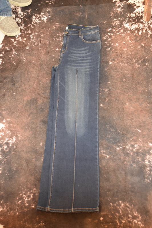 High Waist Stitch Dark Flare Jeans