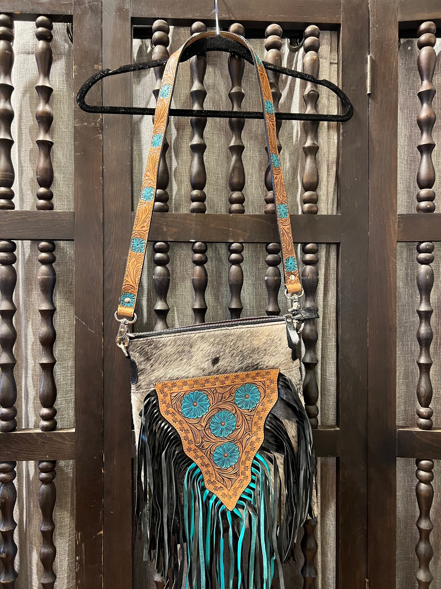 Cowhide Handbag with Fringe