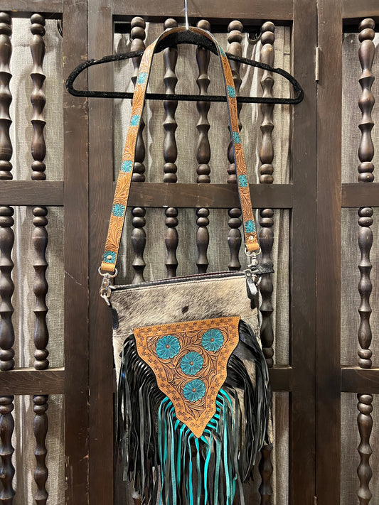Cowhide Handbag with Fringe