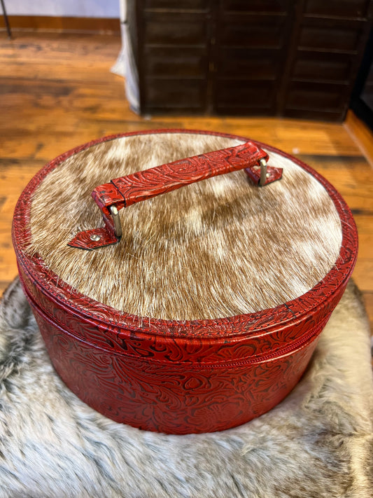 Round Red Leather Jewelry Box